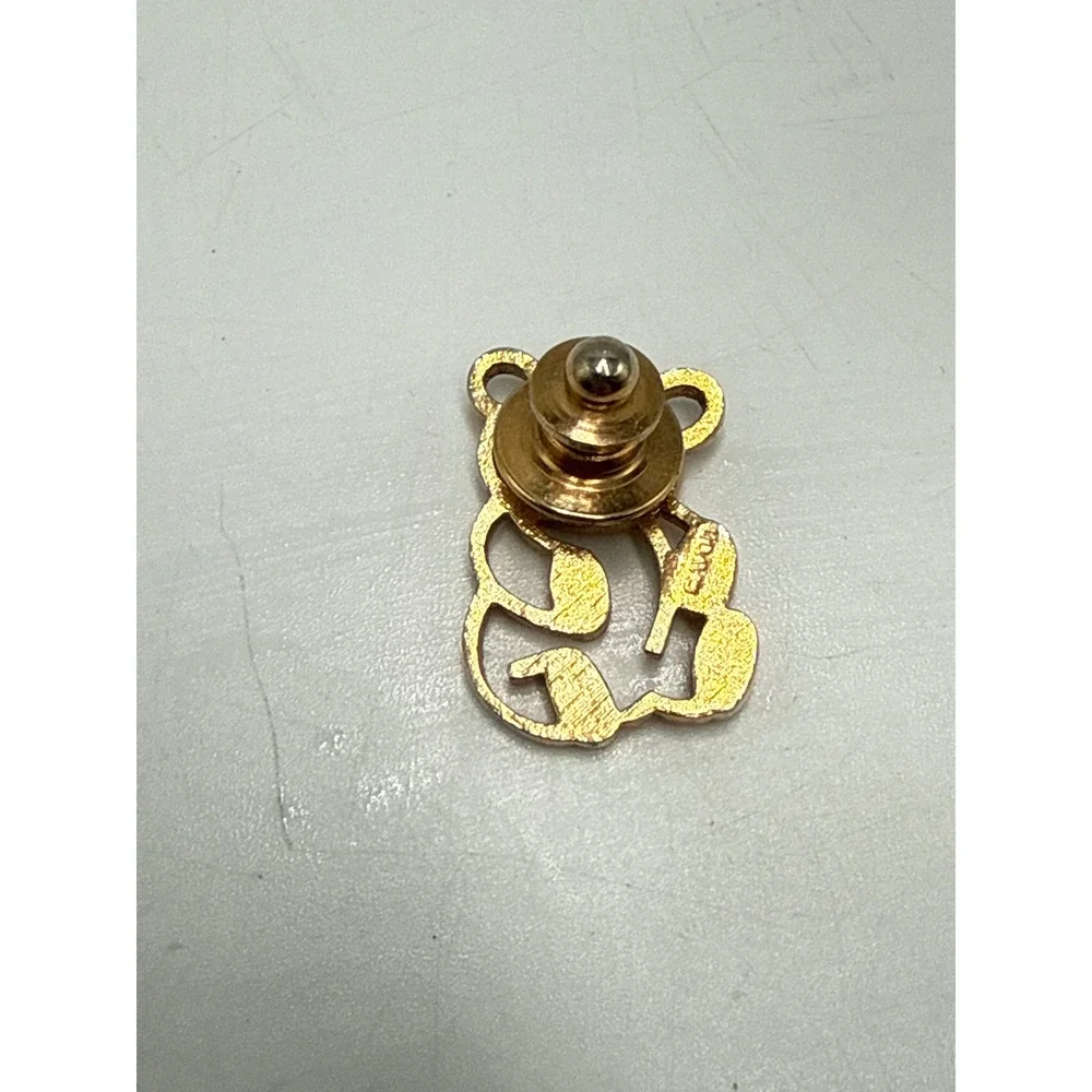 Vintage Avon Teddy Bear Lapel Pin Gold Tone Silver Tone Textured Paws Signed